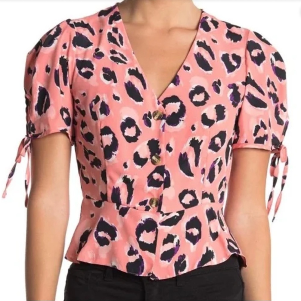 NWT Topshop Pink Leopard Print Peplum Blouse - Size 10 🐆💕